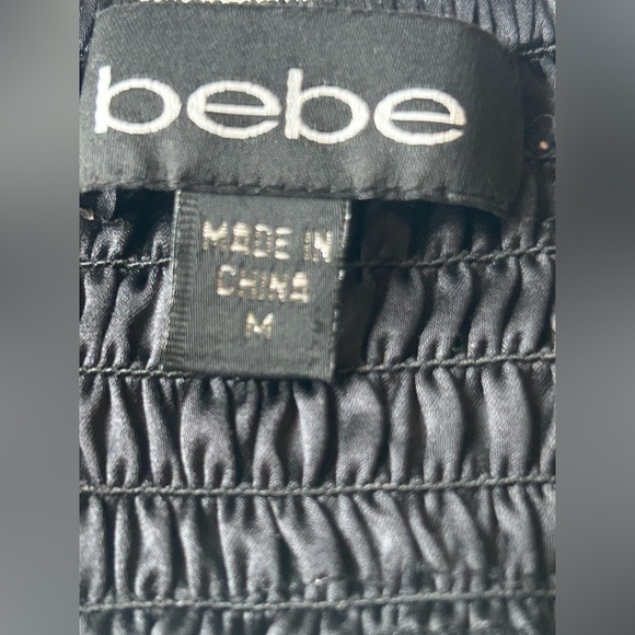 bebe Silk Geometric Handkerchief Hem Cami Top Black Aqua Yellow Women’s Size M - Picture 4 of 5